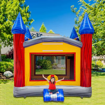 14 FT  Commercial-Grade Bounce House Castle – Durable Bouncer with Safety Net & Basketball Hoop for Kids’ Fun