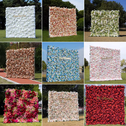 White 5D Artificial Flower Wall Wedding Rose Backdrop Fabric Floral Green Plant Wall Window Display Party Event Props Flower Row