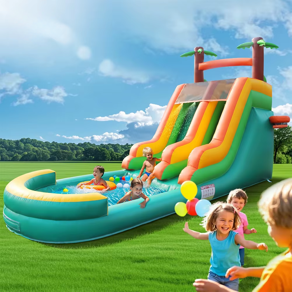 Backyard Inflatable Water Slide with Splash Pool