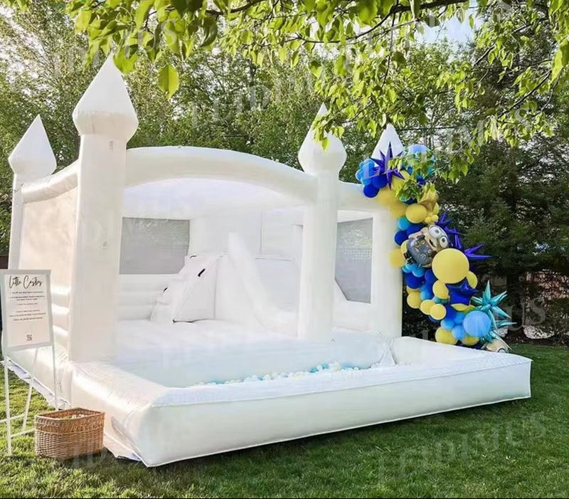 White Pink Bounce House with Slide & Ball Pit – Kids & Adults