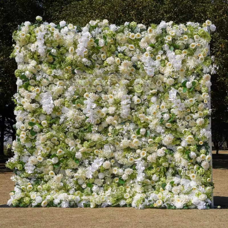 White 5D Artificial Rose Flower Wall Backdrop