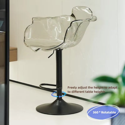 French Style Luxury Acrylic High Chair, Transparent Adjustable Island Platform Chair, High Stool, Coffee Shop Bar Chair
