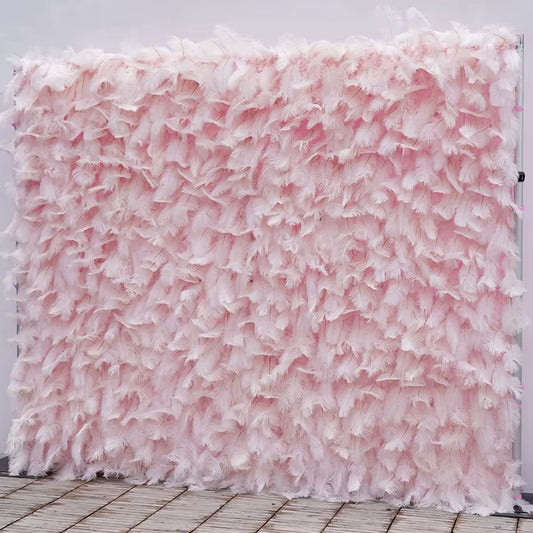 5D Pink Feather Rolling up Cloth Flower Wall Wedding Backdrop Decoration Floral Arrangement Event Party Banquet Supplies C8655