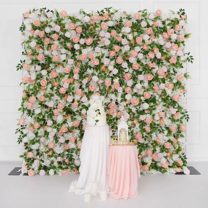 3D White Rose Cloth Curtain Flower Wall Roll up Wedding Backdrop Props Flora Wall Party Event Props Wedding Decoration