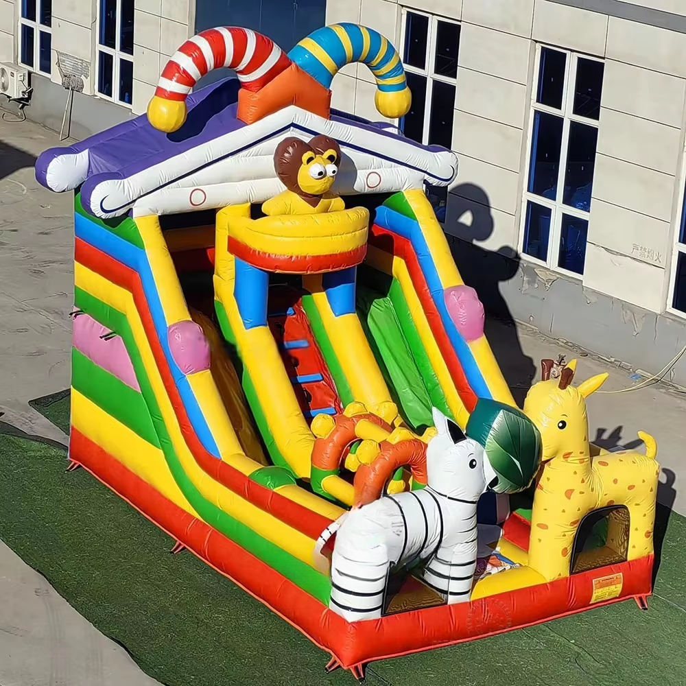 Cartoon Safari Animal Kingdom Inflatable Bounce House with Slide