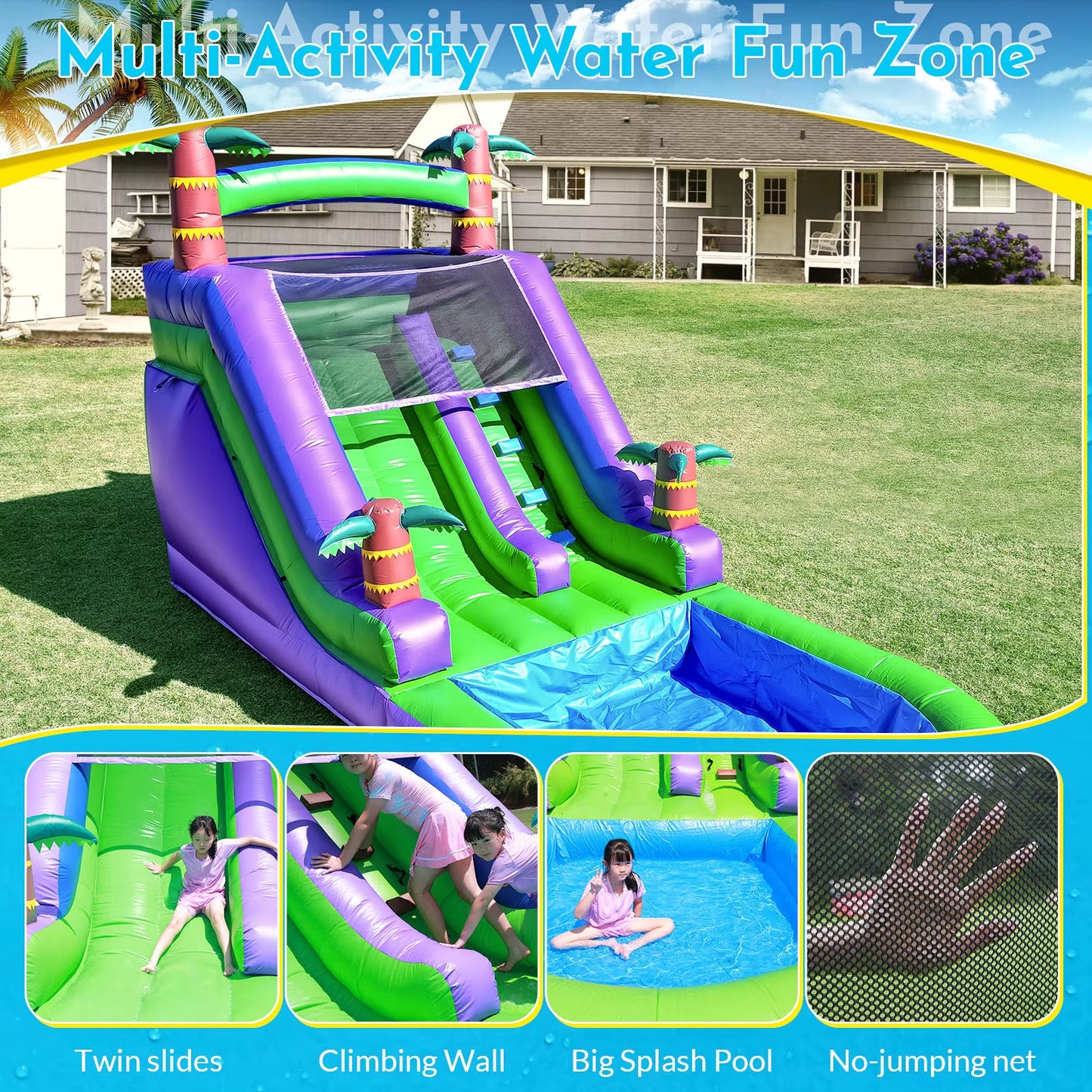 Factory Directly Sale 6X3M Commercial 15Oz PVC Inflatable Water Slide Inflatable Bounce House for Home Use