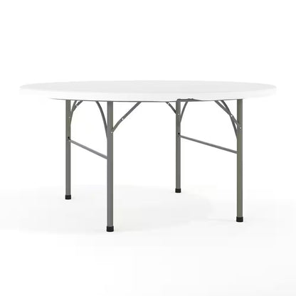 Scarborough 60.5 In. L round Granite White Plastic Top with Carrying Handle Bi-Fold Folding Banquet Tables
