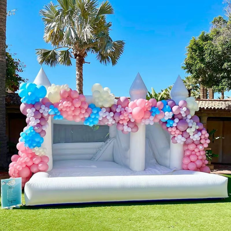 15Ft White Wedding Bounce Air Bouncer Moonbounce Castle with Slide for Wedding Party Decoration