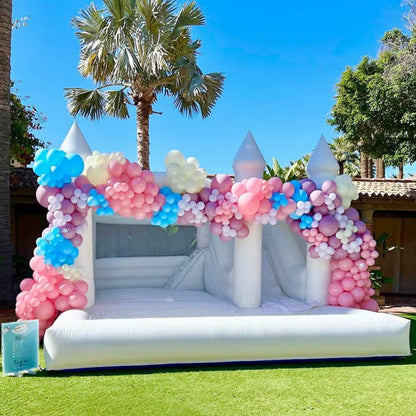 15Ft White Wedding Bounce Air Bouncer Moonbounce Castle with Slide for Wedding Party Decoration
