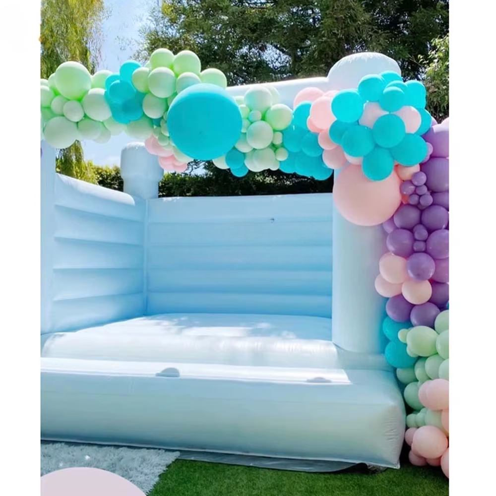 Pastel Light Blue & White Inflatable Wedding Bounce House