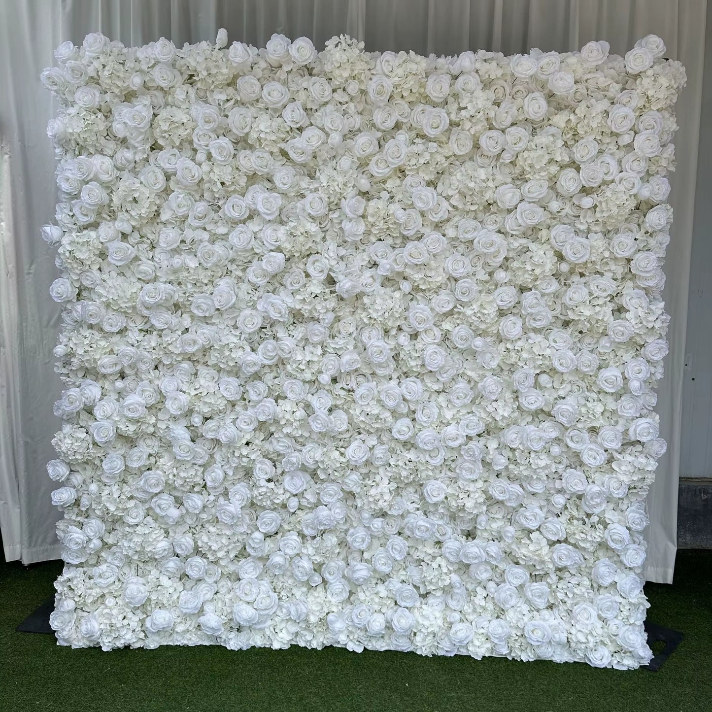 3D White Rose Cloth Curtain Flower Wall Roll up Wedding Backdrop Props Flora Wall Party Event Props Wedding Decoration