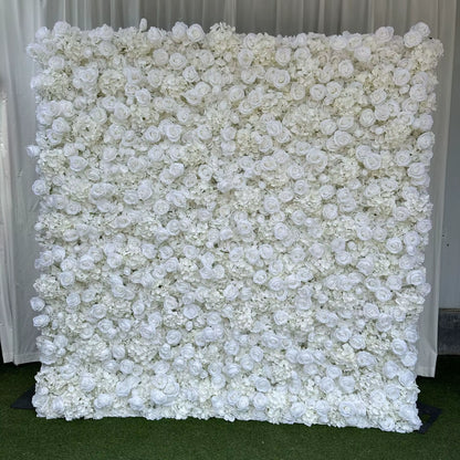 3D White Rose Cloth Curtain Flower Wall Roll up Wedding Backdrop Props Flora Wall Party Event Props Wedding Decoration