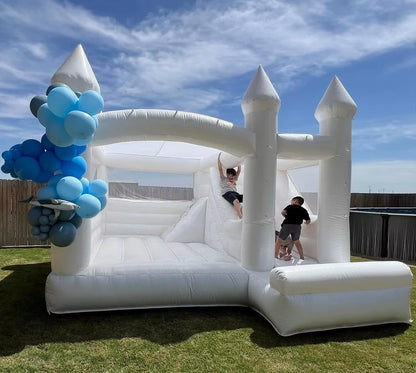 Inflatable White Wedding Bounce House with Blower PVC Bouncy Castle Jumping Bed Bounce House for Wedding, Birthday, Parties 15Ft