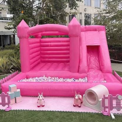 White Pink Bounce House with Slide & Ball Pit – Kids & Adults