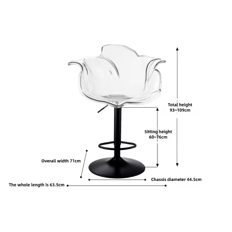 French Style Luxury Acrylic High Chair, Transparent Adjustable Island Platform Chair, High Stool, Coffee Shop Bar Chair