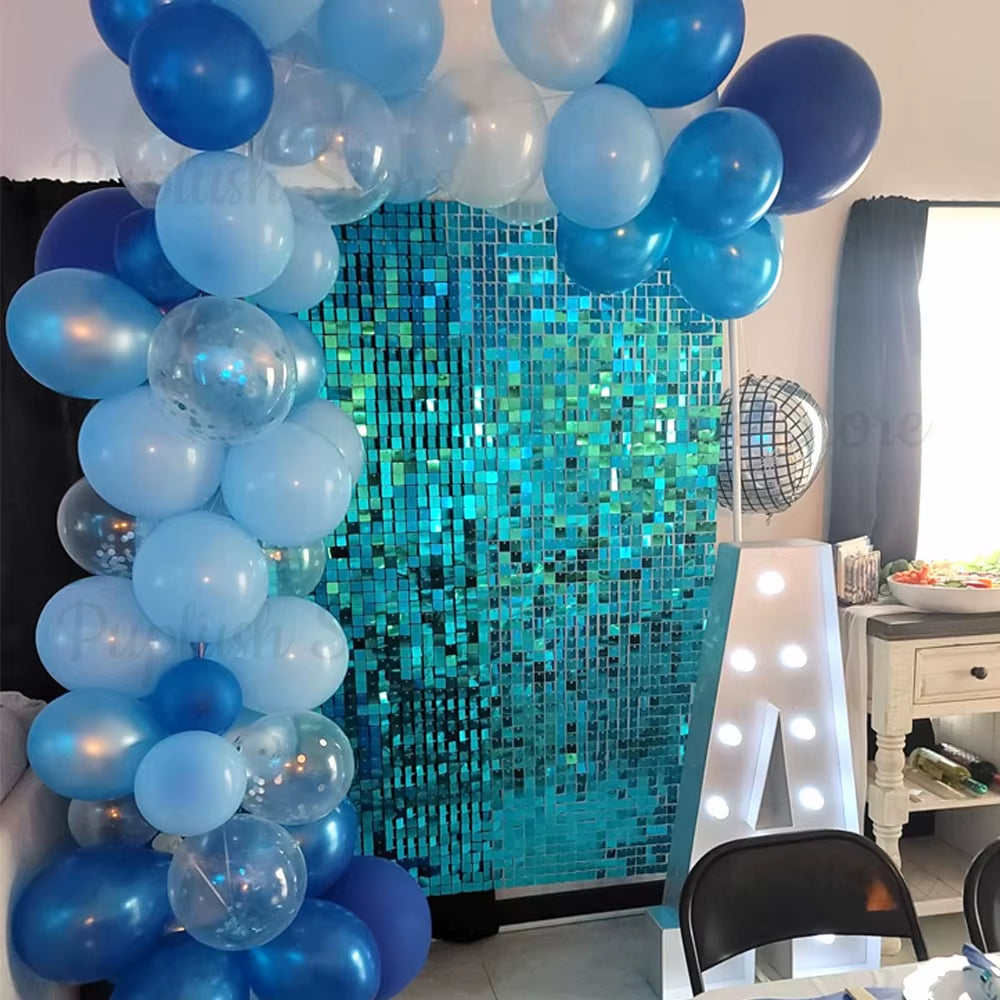 Light Blue Shimmer Backdrop Panels 12/18/24Pcs Teal Turquoize Lake Blue Sequin Wall Panels for Wedding Birthday Party Decor