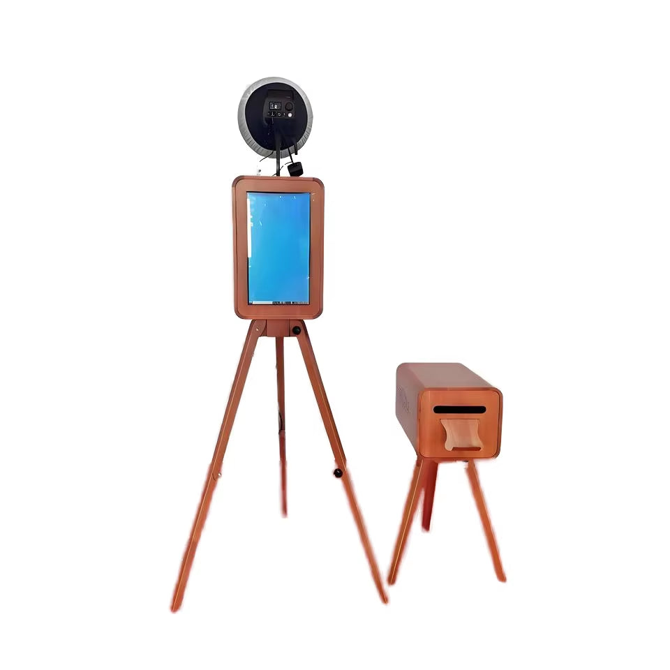 Double-Sided Retro Wooden Photo Booth with the Same Printer Stand Mirror Ipad Photo Booth