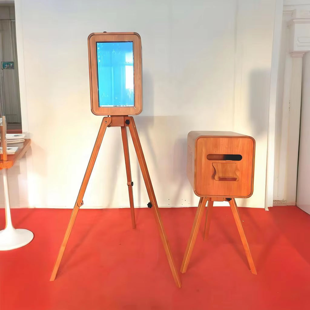 Double-Sided Retro Wooden Photo Booth with the Same Printer Stand Mirror Ipad Photo Booth
