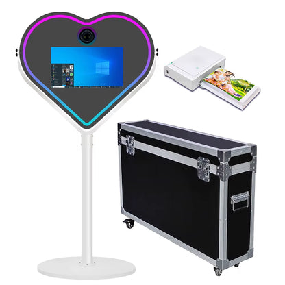 Heart Shape Magic Mirror Photo Booth Machine DSLR Camera Photobooth with 21.5 Inch LCD Touch Screen with Flight Case for Wedding