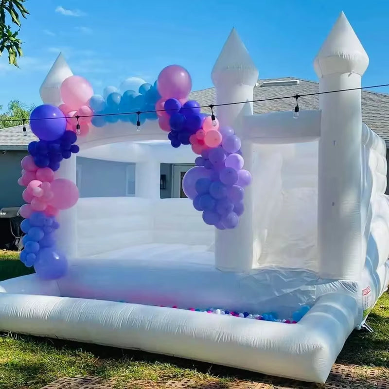 15Ft White Wedding Bounce Air Bouncer Moonbounce Castle with Slide for Wedding Party Decoration