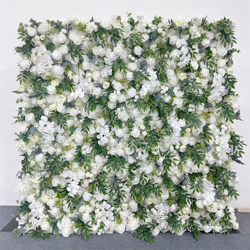3D White Rose Cloth Curtain Flower Wall Roll up Wedding Backdrop Props Flora Wall Party Event Props Wedding Decoration
