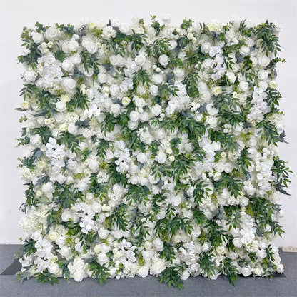 3D White Rose Cloth Curtain Flower Wall Roll up Wedding Backdrop Props Flora Wall Party Event Props Wedding Decoration