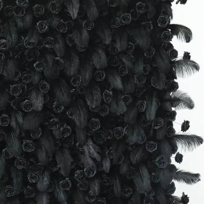 5D Black Feather Black Rose Artificial Flower Wall Cloth Fabric Wedding Party Photo Backdrop Wedding Event Decor Props