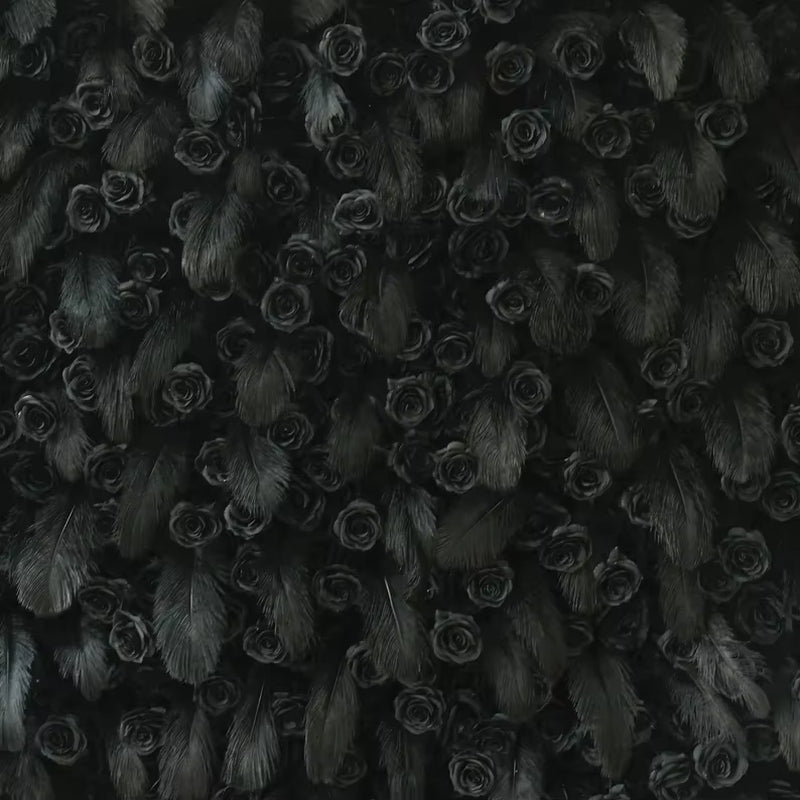 5D Black Feather Black Rose Artificial Flower Wall Cloth Fabric Wedding Party Photo Backdrop Wedding Event Decor Props