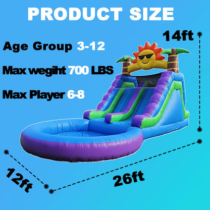 Inflatable Water Slide with Double Slide,100% PVC Commercial Grade Water Slide with Air Blower,Great for Outdoor Backyard Party
