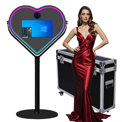 Heart Shape Magic Mirror Photo Booth Machine DSLR Camera Photobooth with 21.5 Inch LCD Touch Screen with Flight Case for Wedding