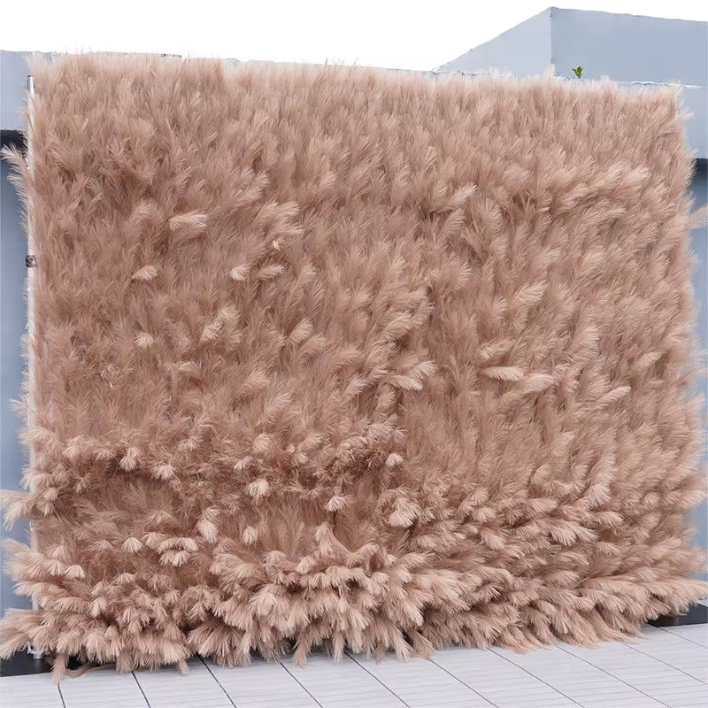 Artificial Pampas Grass Cloth Base Roll up Flower Wall Curtain, Reed Plants Wall, Wedding Backdrop Decor, Event Party Props, 5D