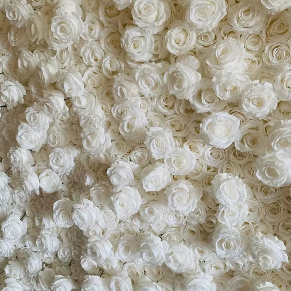 3D White Rose Cloth Curtain Flower Wall Roll up Wedding Backdrop Props Flora Wall Party Event Props Wedding Decoration