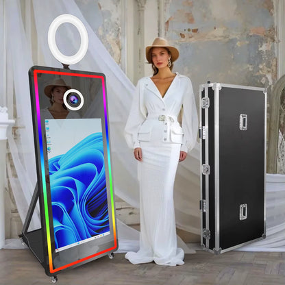Portabl Magic Mirror Photo Booth 43 Inch Touch Screen Camera Photobooth with LED and Flight Case Selfie for Wedding Party Events