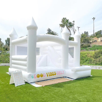 Inflatable White Wedding Bounce House with Blower PVC Bouncy Castle Jumping Bed Bounce House for Wedding, Birthday, Parties 15Ft