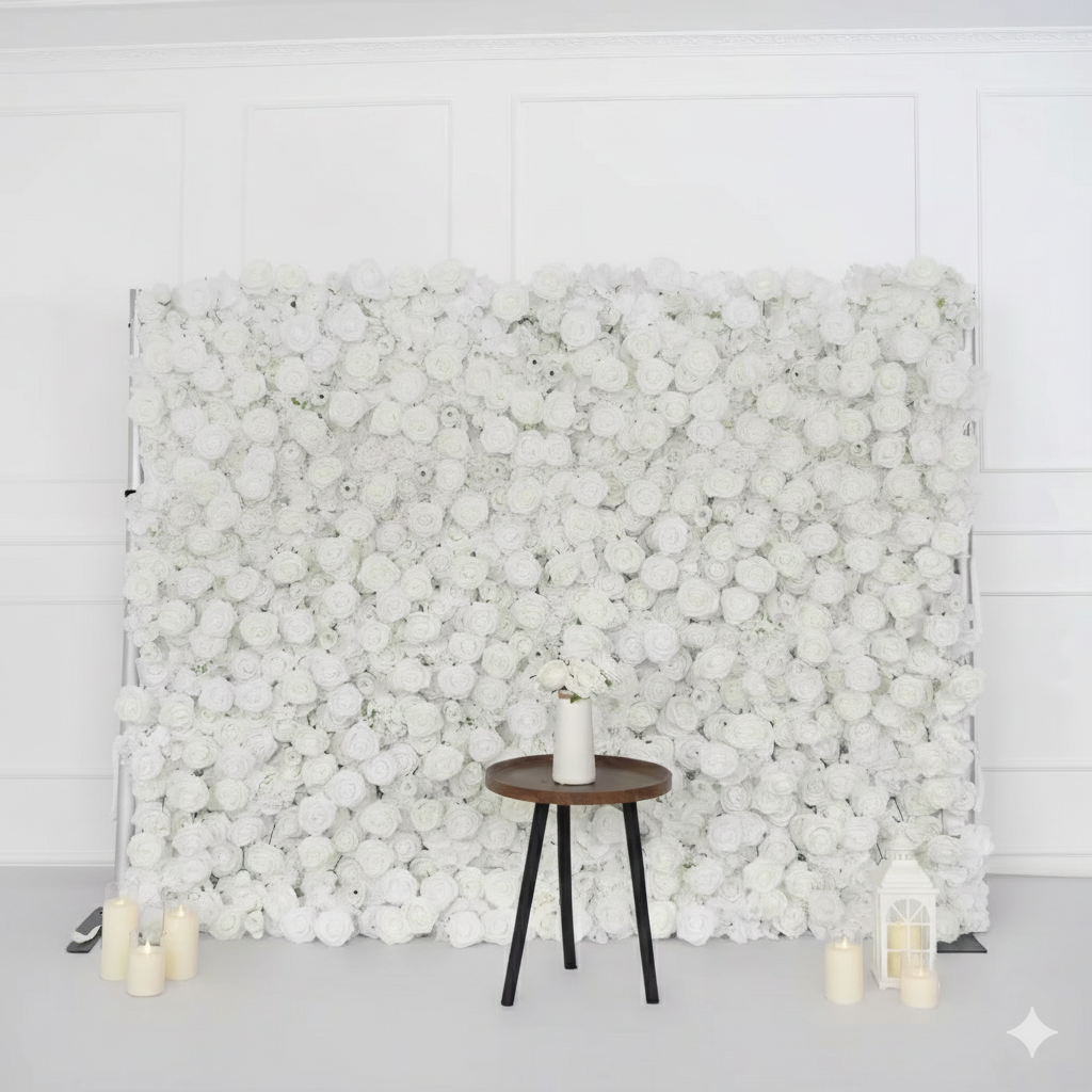 3D White Rose Cloth Flower Wall Curtain Wedding Backdrop