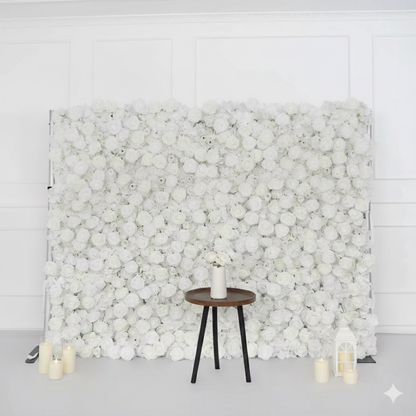 3D White Rose Cloth Flower Wall Curtain Wedding Backdrop