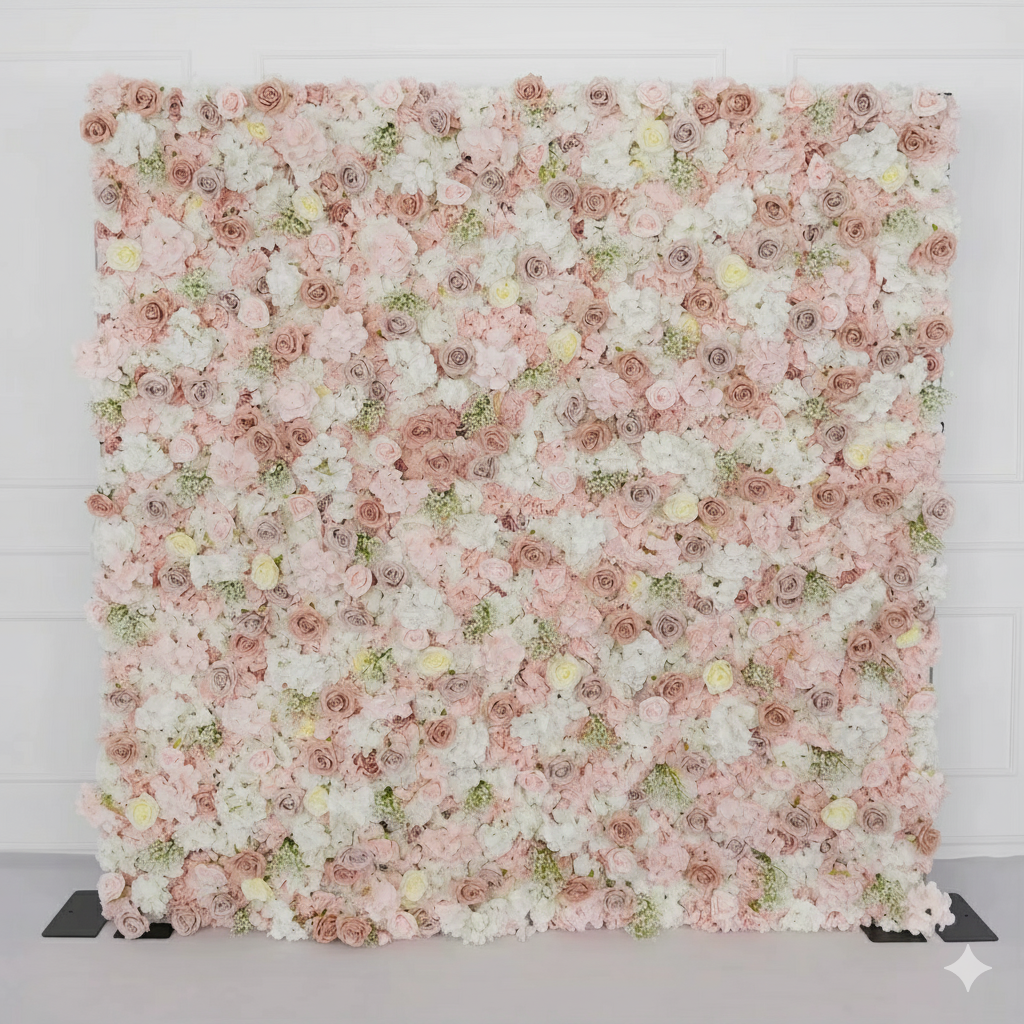 3D White Rose Cloth Flower Wall Curtain Wedding Backdrop
