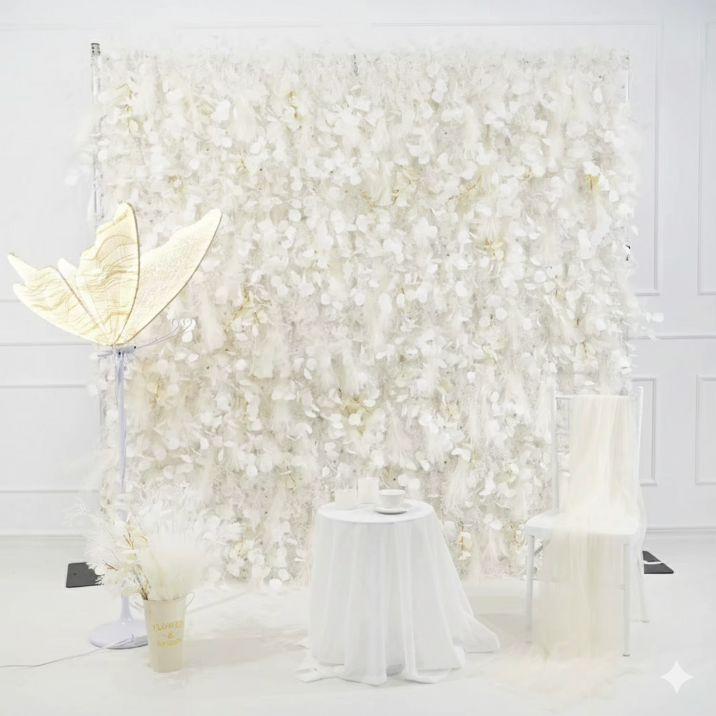 3D White Rose Cloth Flower Wall Curtain Wedding Backdrop