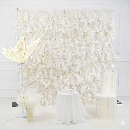 3D White Rose Cloth Flower Wall Curtain Wedding Backdrop
