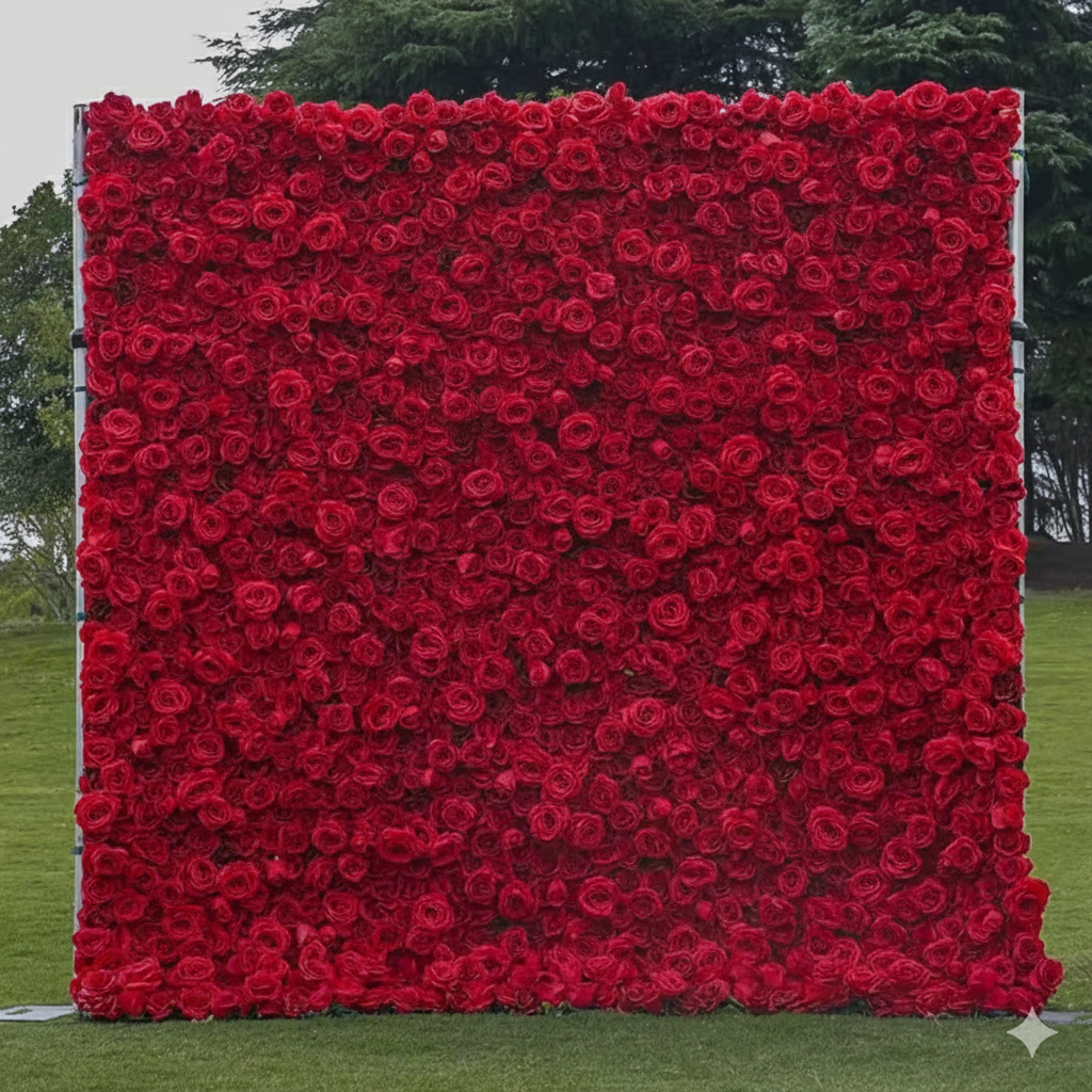 5D Red Rose Cloth Flower Wall Wedding Backdrop