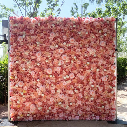 5D Light Pink Artificial Flower Wall Roll-Up Wedding Curtain Backdrop Decorative Floral Wall Roll for Events