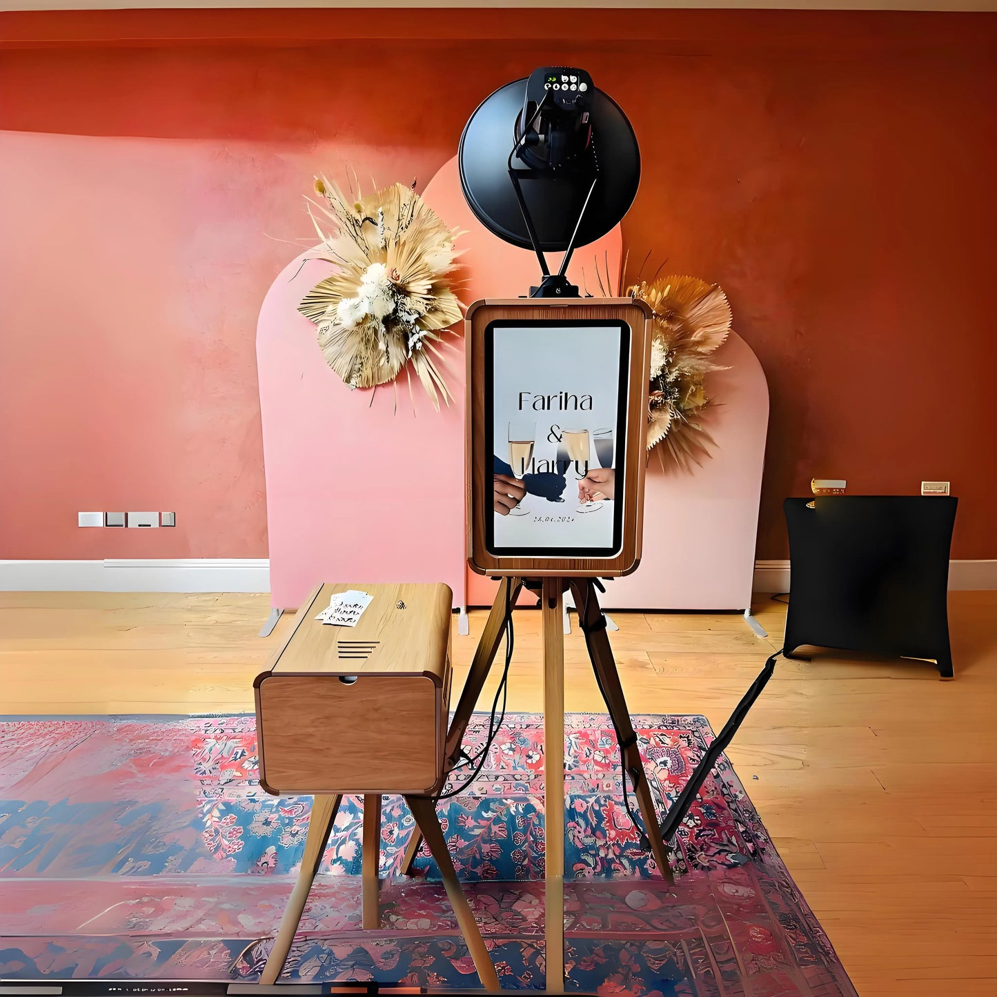 Double-Sided Retro Wooden Photo Booth with the Same Printer Stand Mirror Ipad Photo Booth