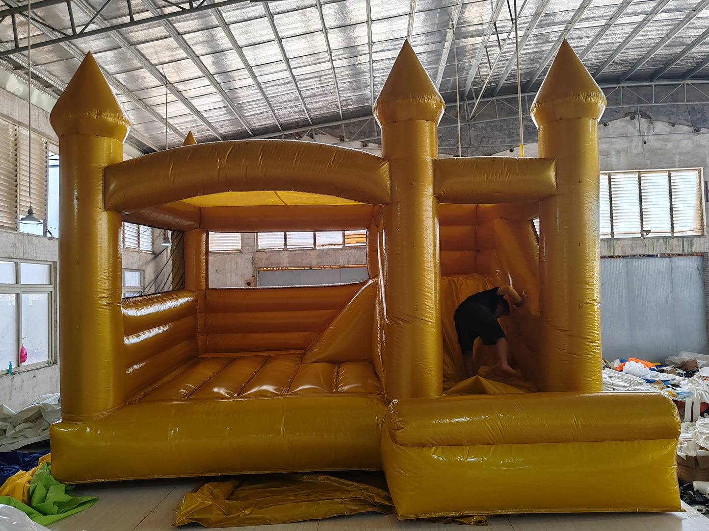 Large Golden Bounce House, 15Ft Outdoor Inflatable White Bounce House Castle for Kids Party Wedding Family Jumping Castle Slide