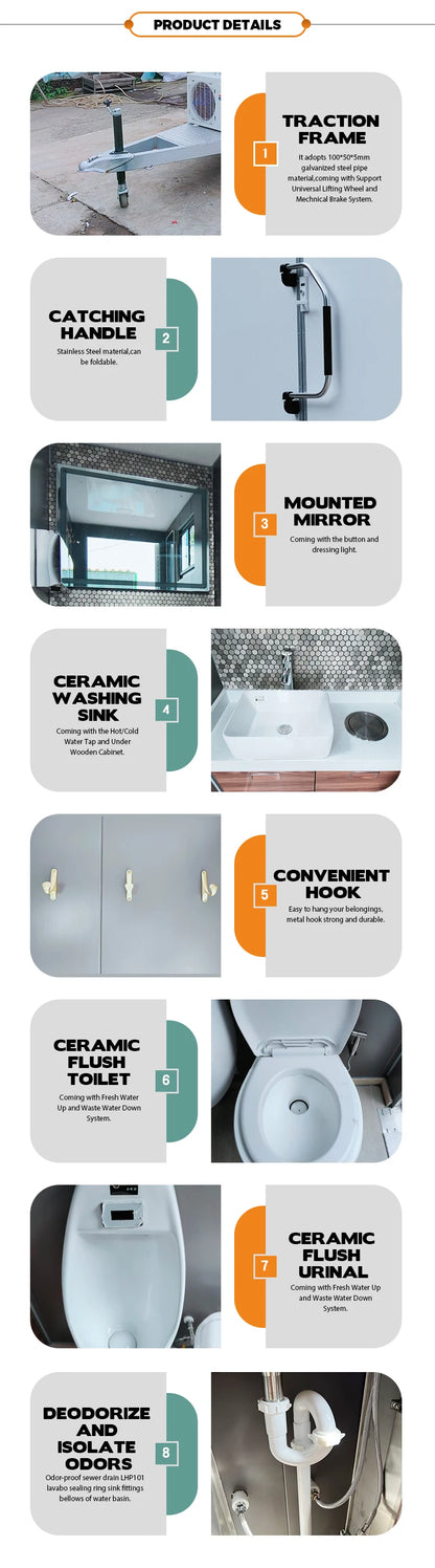 Portable Prefab Rent Outdoor Restroom Trailer Mobile Toilet Portable Restroom Shower Toilet Trailer