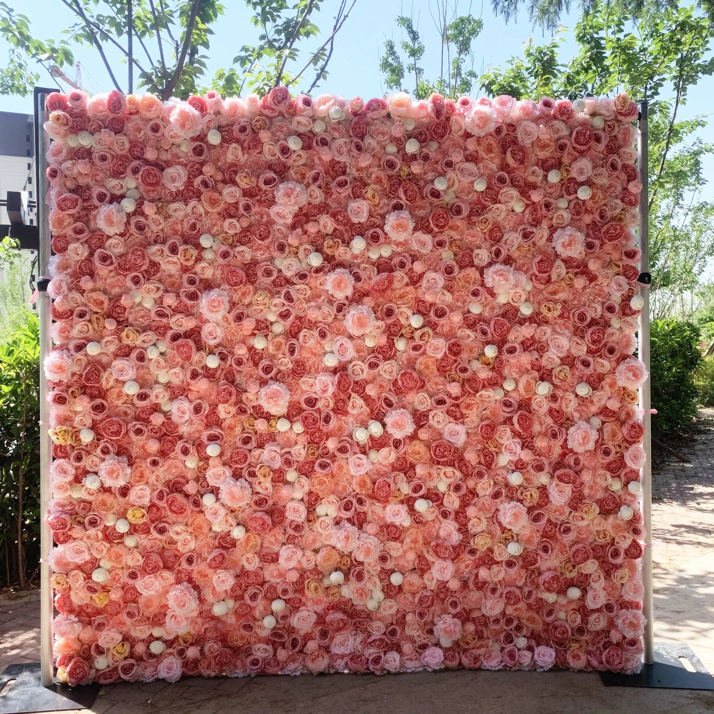 5D Light Pink Artificial Flower Wall Roll-Up Wedding Curtain Backdrop Decorative Floral Wall Roll for Events
