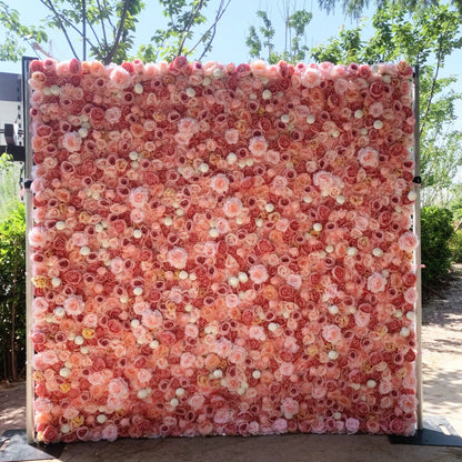 5D Light Pink Artificial Flower Wall Roll-Up Wedding Curtain Backdrop Decorative Floral Wall Roll for Events