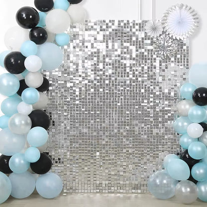 Silver Shimmer Wall Backdrop18 Pcs Panels Glitter Christmas Sequin Backdrop for Halloween Wedding Baby Shower Birthday Decor