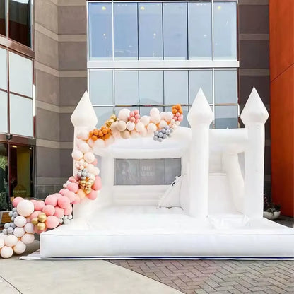 15Ft White Wedding Bounce Air Bouncer Moonbounce Castle with Slide for Wedding Party Decoration