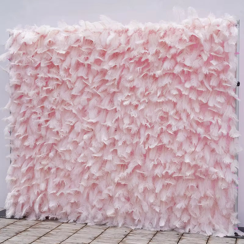 5D Pink Feather Rolling up Cloth Flower Wall Wedding Backdrop Decoration Floral Arrangement Event Party Banquet Supplies C8655
