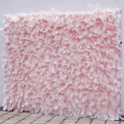 5D Pink Feather Rolling up Cloth Flower Wall Wedding Backdrop Decoration Floral Arrangement Event Party Banquet Supplies C8655